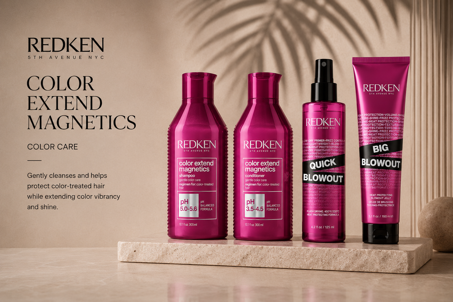 Redken Color Extend Magnetics range — shampoo, conditioner, mask and treatment